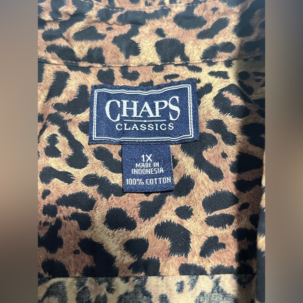 CHAPS Plus Women’s Black & Brown Cotton Animal Print BD LS Shirt Size 1X - Picture 7 of 11